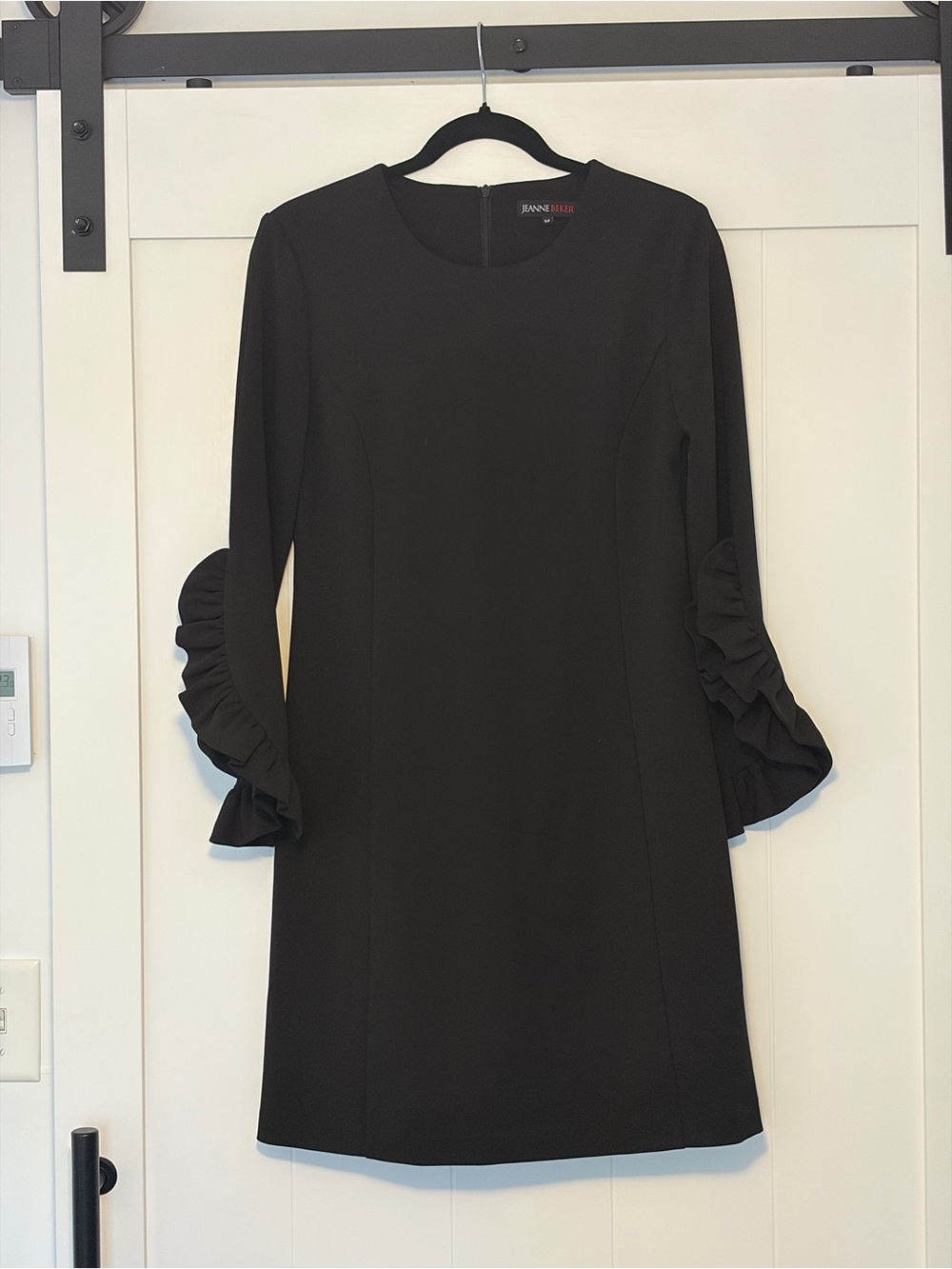 JEANNE PIERRE Black Long-Sleeve Ruffle Shift Dress